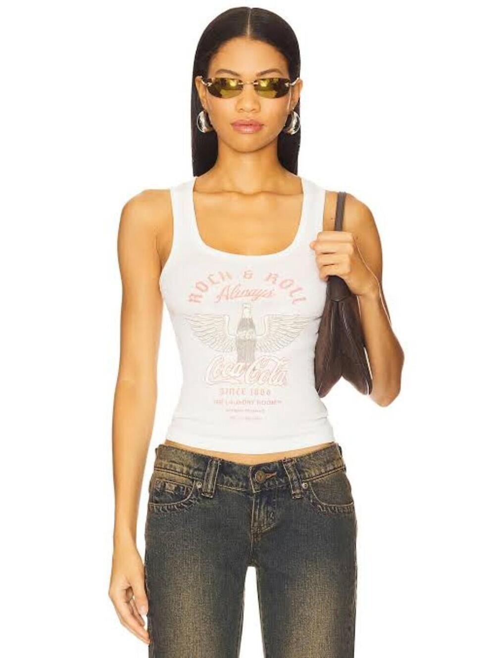 The Laundry Room Coca Cola Rock & Roll Rib Tank Top in White